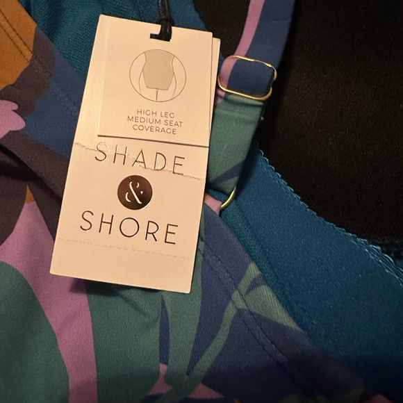 Shade & Shore NEW Shirred Plunge One Piece Swimsuit Floral Print Women’s Sz 14 - Picture 5 of 6